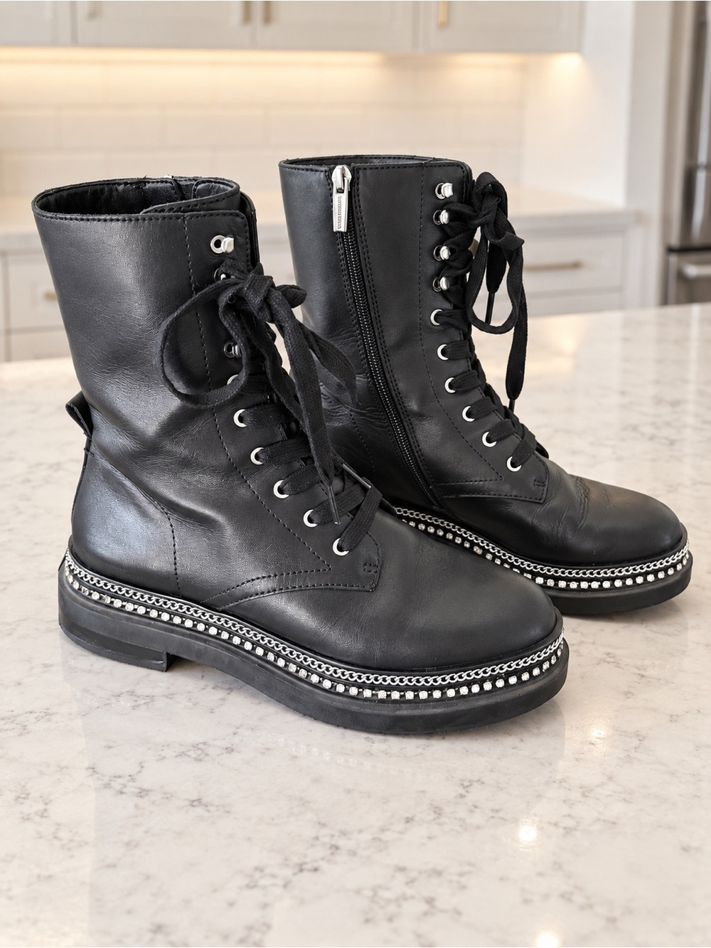 Vince Camuto Branda black leather combat boots